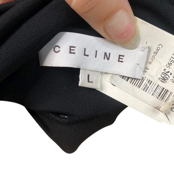 NWT Celine $925 Vtg Y2K Black Ruched Draped Back Avant Garde Midi Dress SZ L - Picture 7 of 8